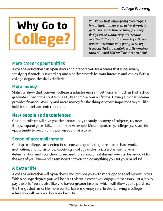 Why Go to College? Informational Sheet