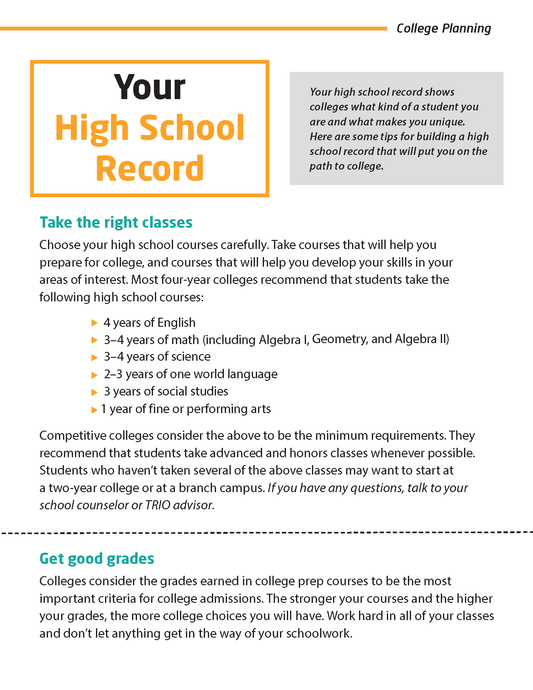 Your High School Record Informational Sheet