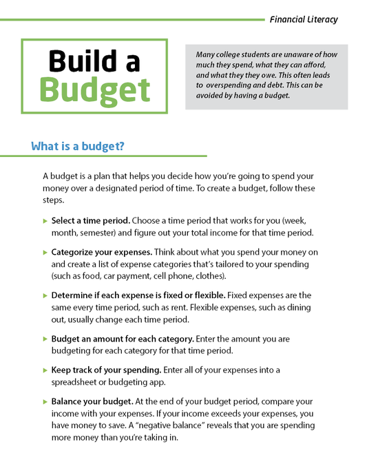 Build a Budget Informational Sheet