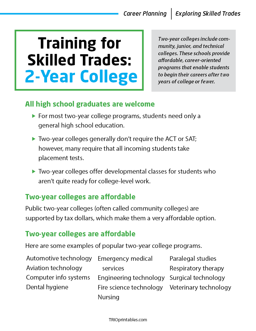 Training for the Trades 2Year College Informational Sheet TRIO