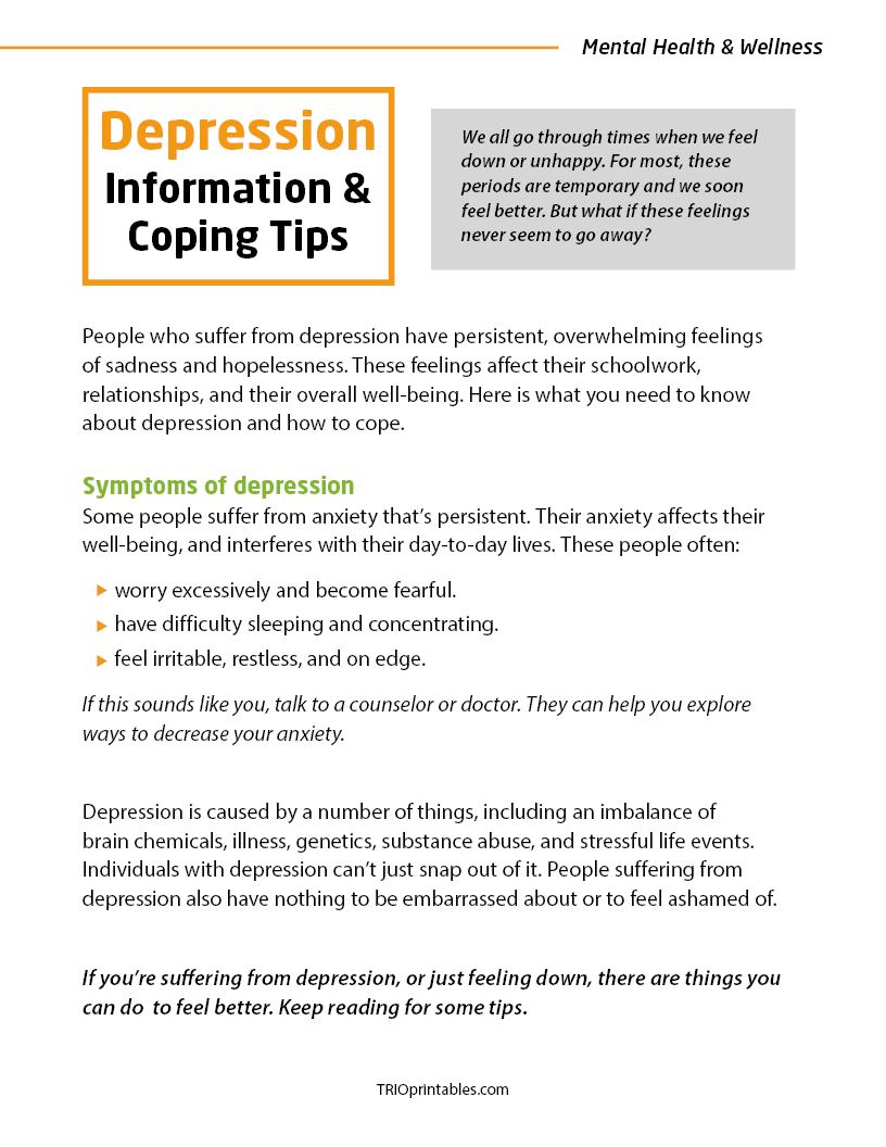 Depression Information & Coping Tips Informational Sheet