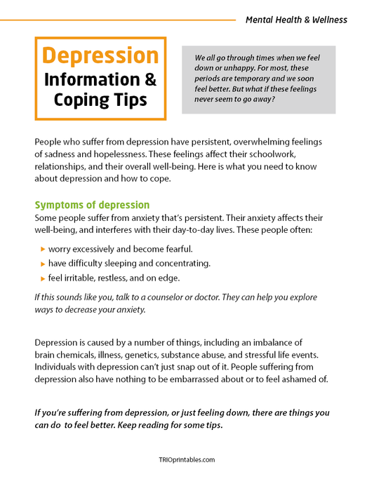 Depression Information & Coping Tips Informational Sheet