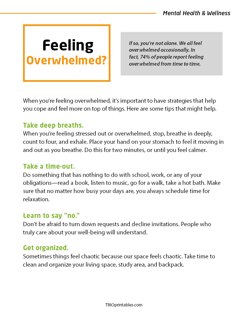 Feeling Overwhelmed? Informational Sheet – TRIO Printables