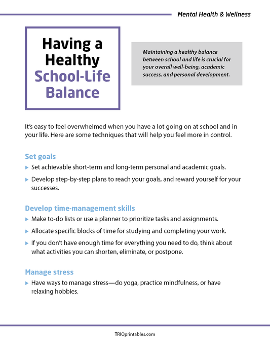 Healthy School-Life Balance Informational Sheet