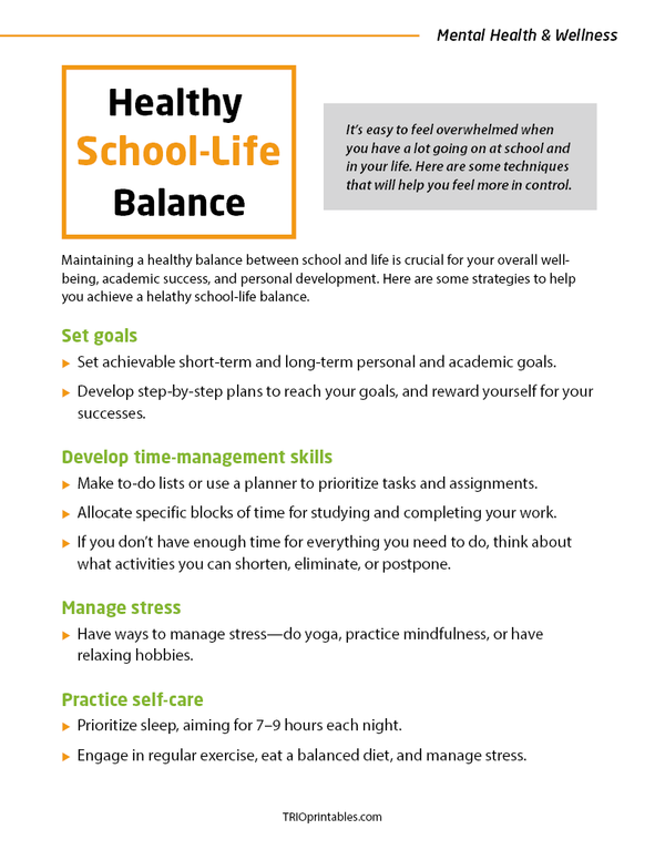 Healthy School-Life Balance Informational Sheet – TRIO Printables