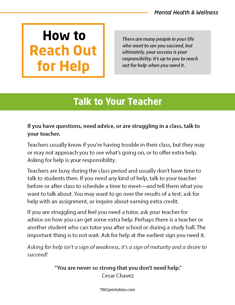 How to Reach Out for Help Informational Sheet