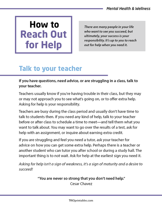How to Reach Out for Help Informational Sheet