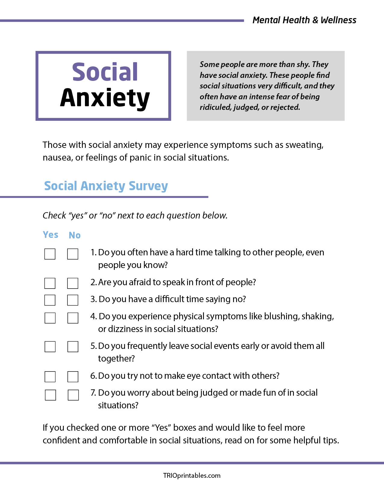 Social Anxiety Informational Sheet