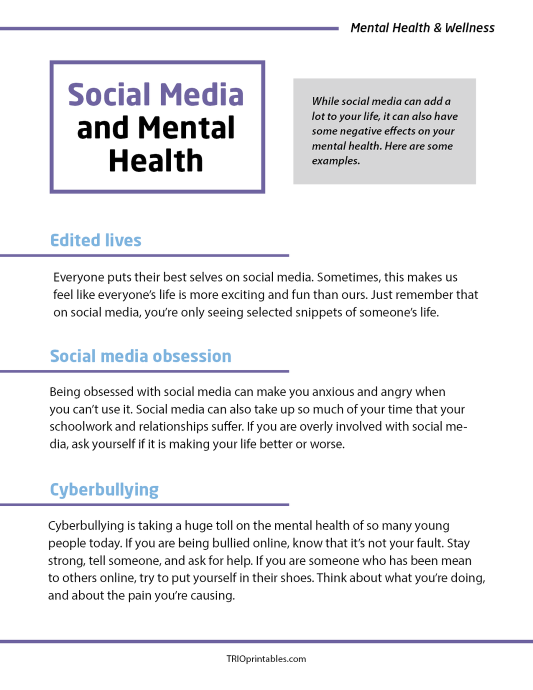 Mental Health and Wellness – TRIO Printables