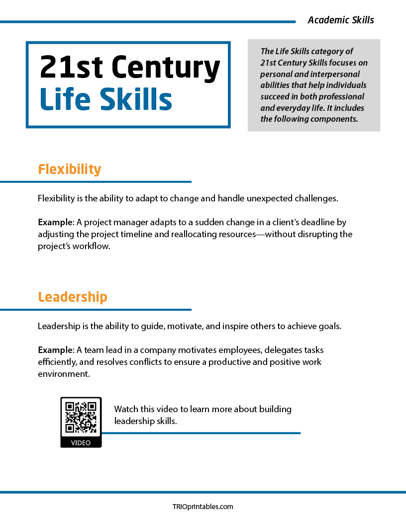 21st Century Life Skills Informational Sheet