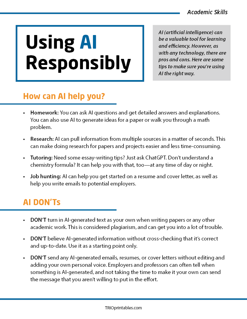 Using AI Responsibly Informational Sheet