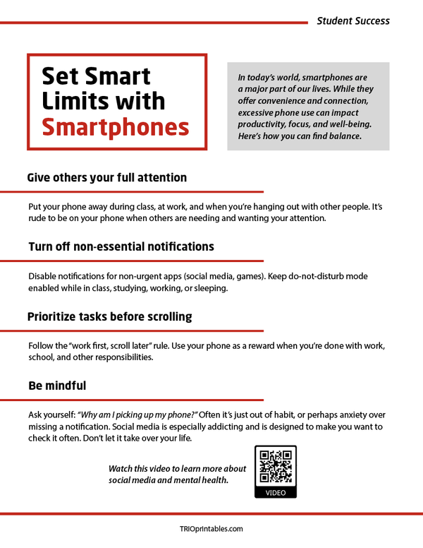Phone Limits Set Smart Limits with Smartphones Informational Sheet – TRIO Printables