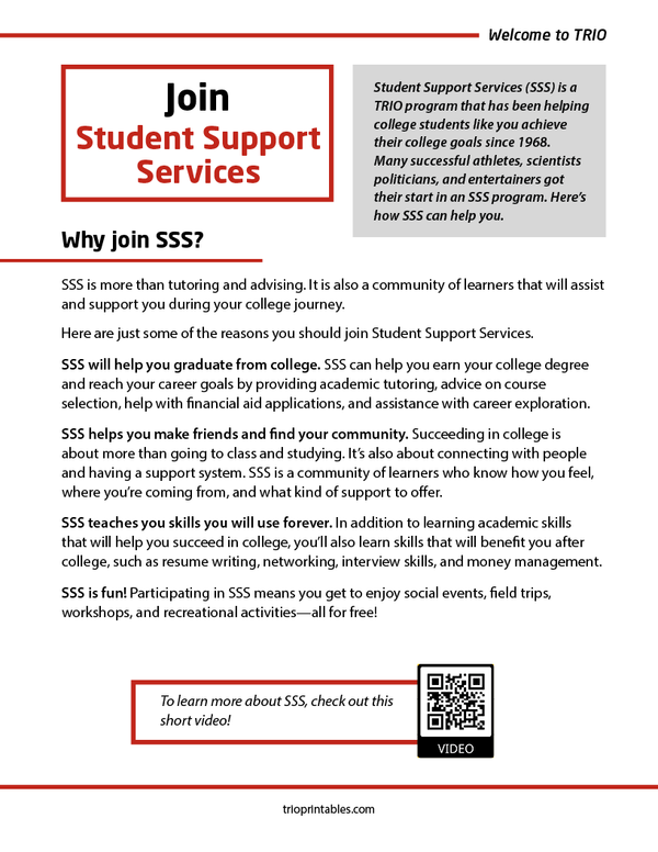Student Support Time Join Student Support Services Informational Sheet – TRIO Printables