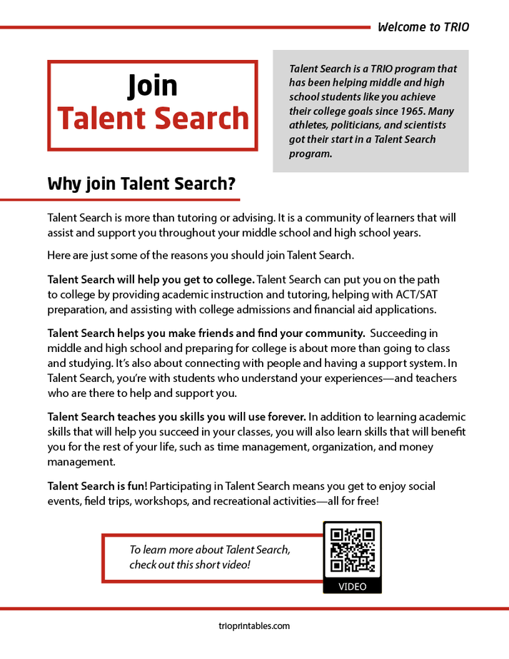 Join Talent Search Informational Sheet – TRIO Printables