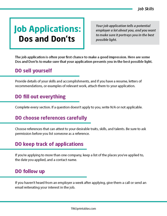 Job Applications: Dos and Don'ts Informational Sheet