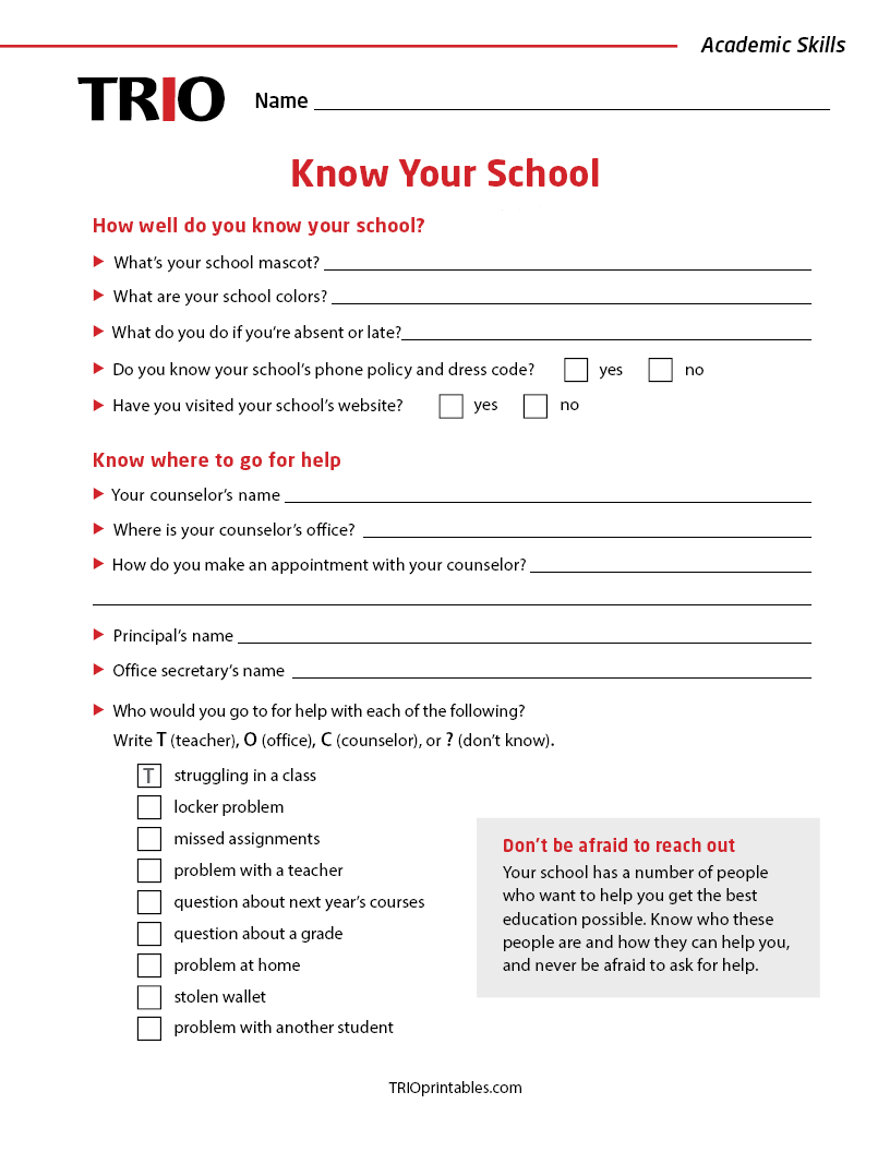 Know Your School Activity Sheet
