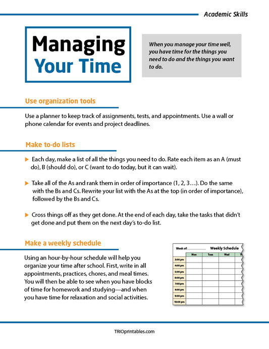 Managing Your Time Informational Sheet