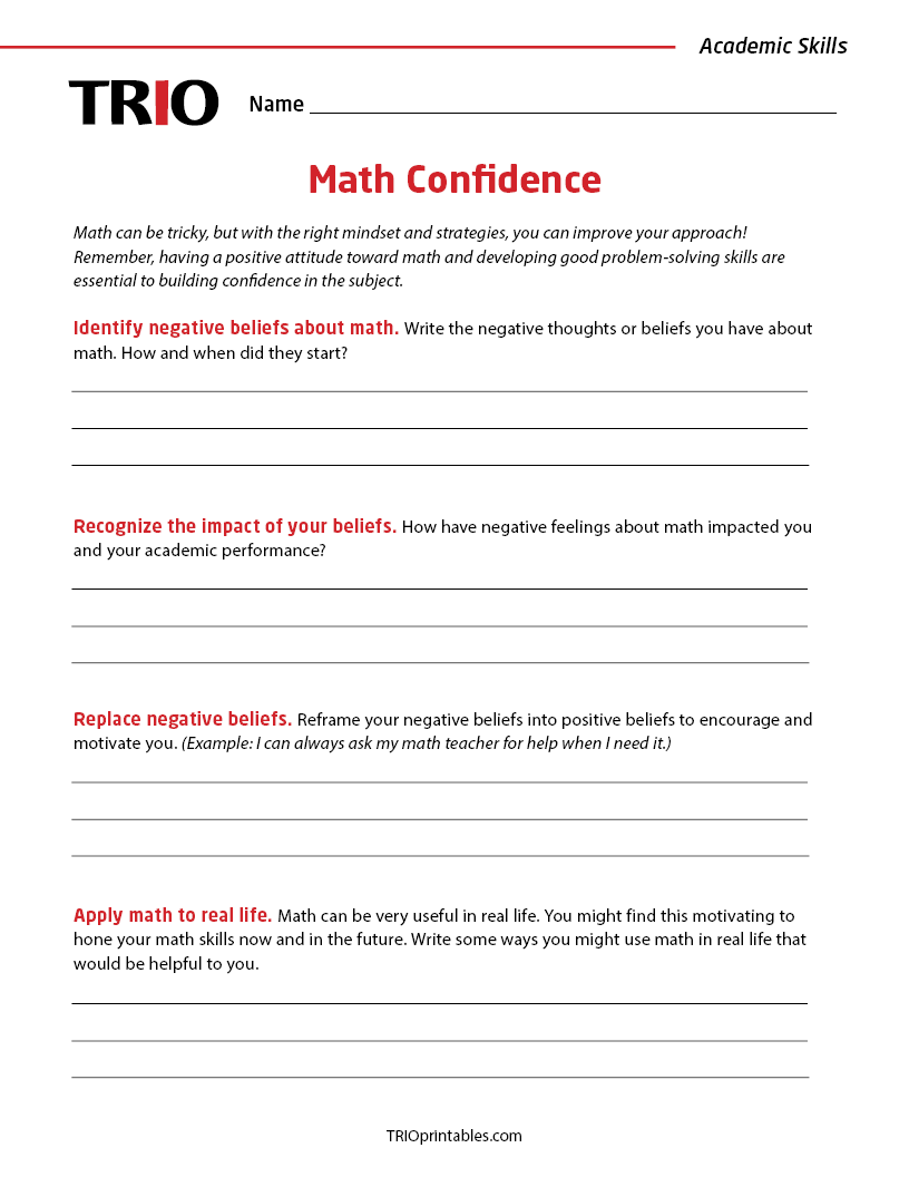 Math Confidence Activity Sheet