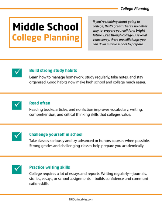 Middle School College Planning Informational Sheet