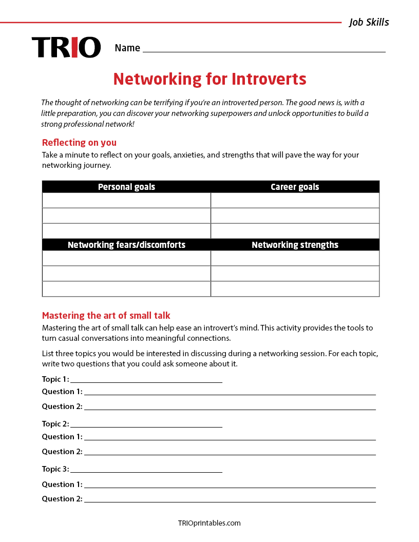 Networking for Introverts Activity Sheet – TRIO Printables