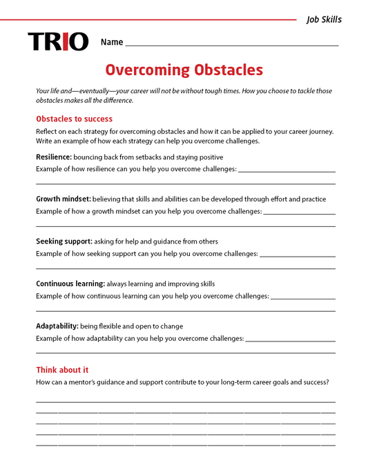 Overcoming Obstacles Activity Sheet