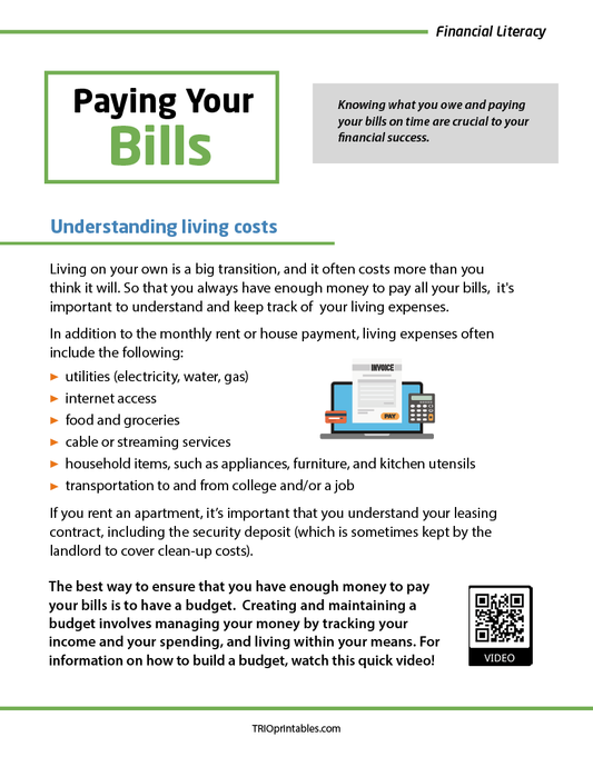 Paying Your Bills Informational Sheet