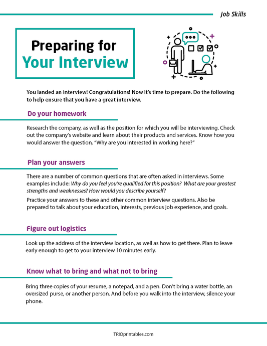 Preparing for Your Interview Informational Sheet