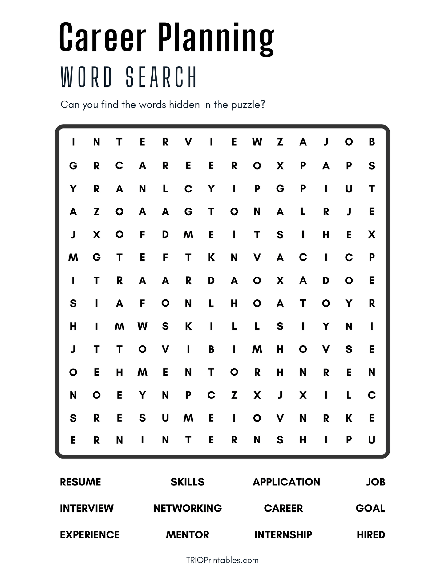 Career Planning Word Search Puzzle
