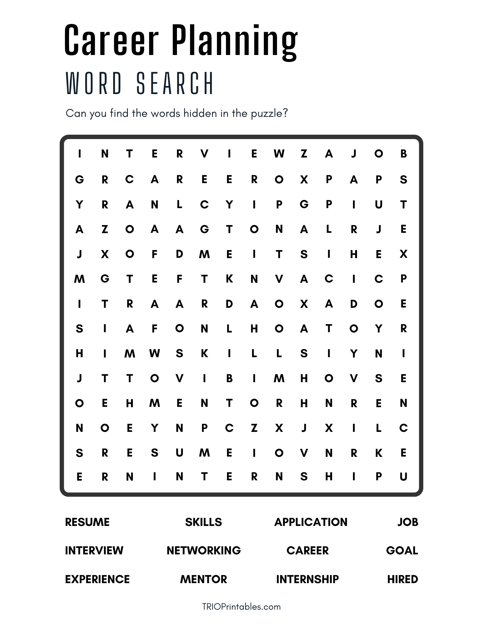 Career Planning Word Search Puzzle