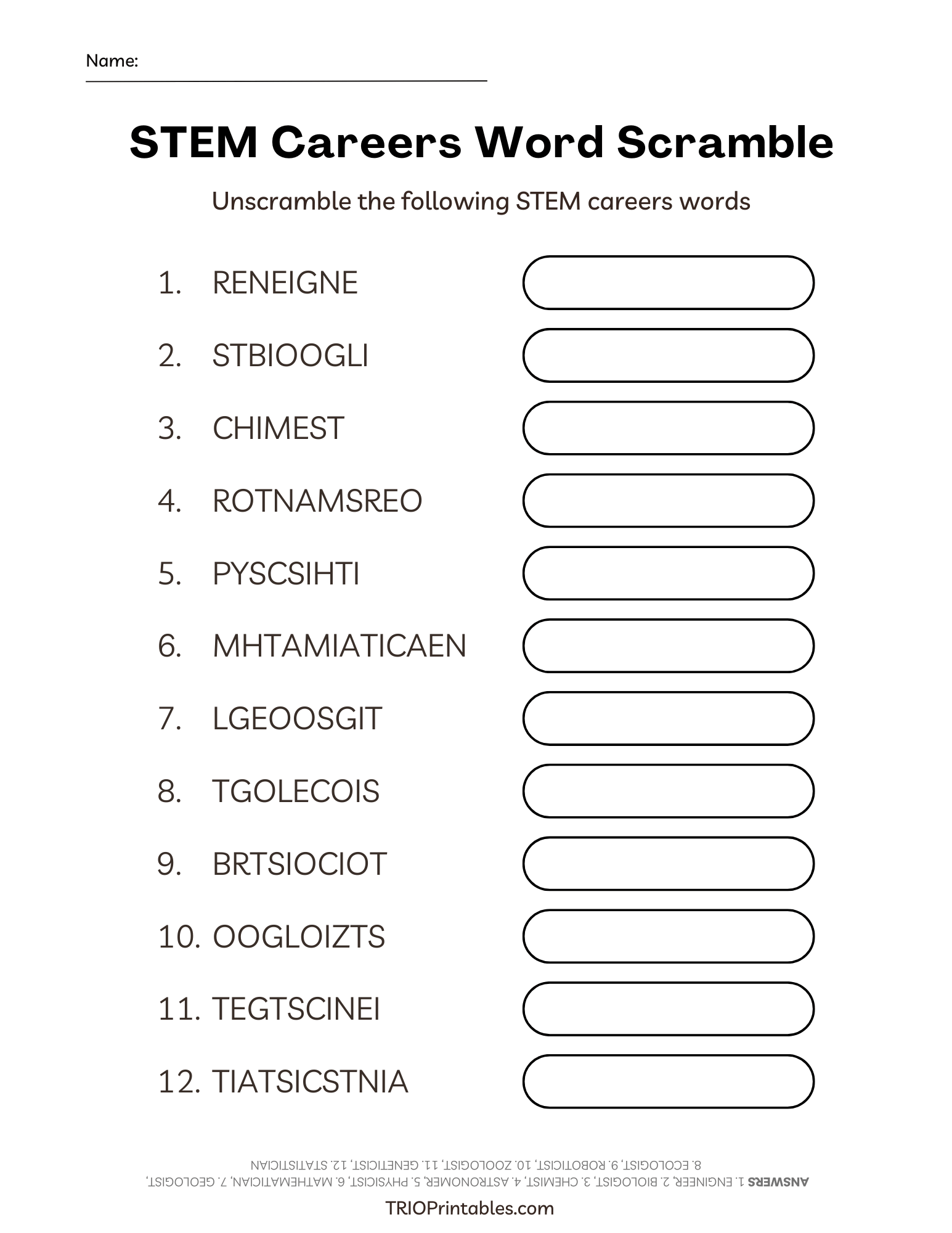 STEM Careers Word Scramble Puzzle