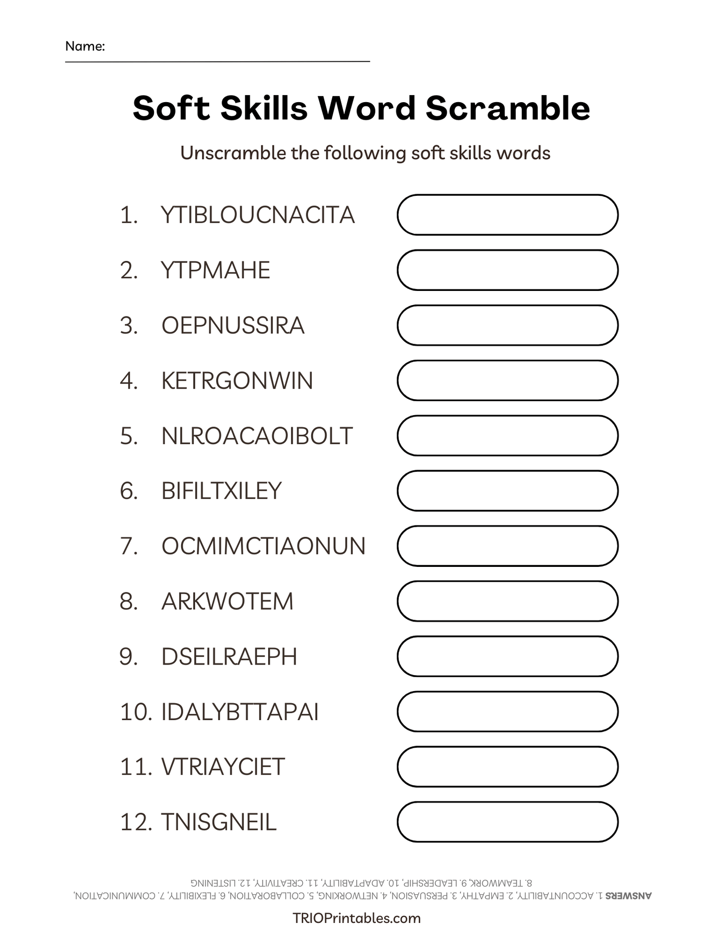 Soft Skills Word Scramble Puzzle