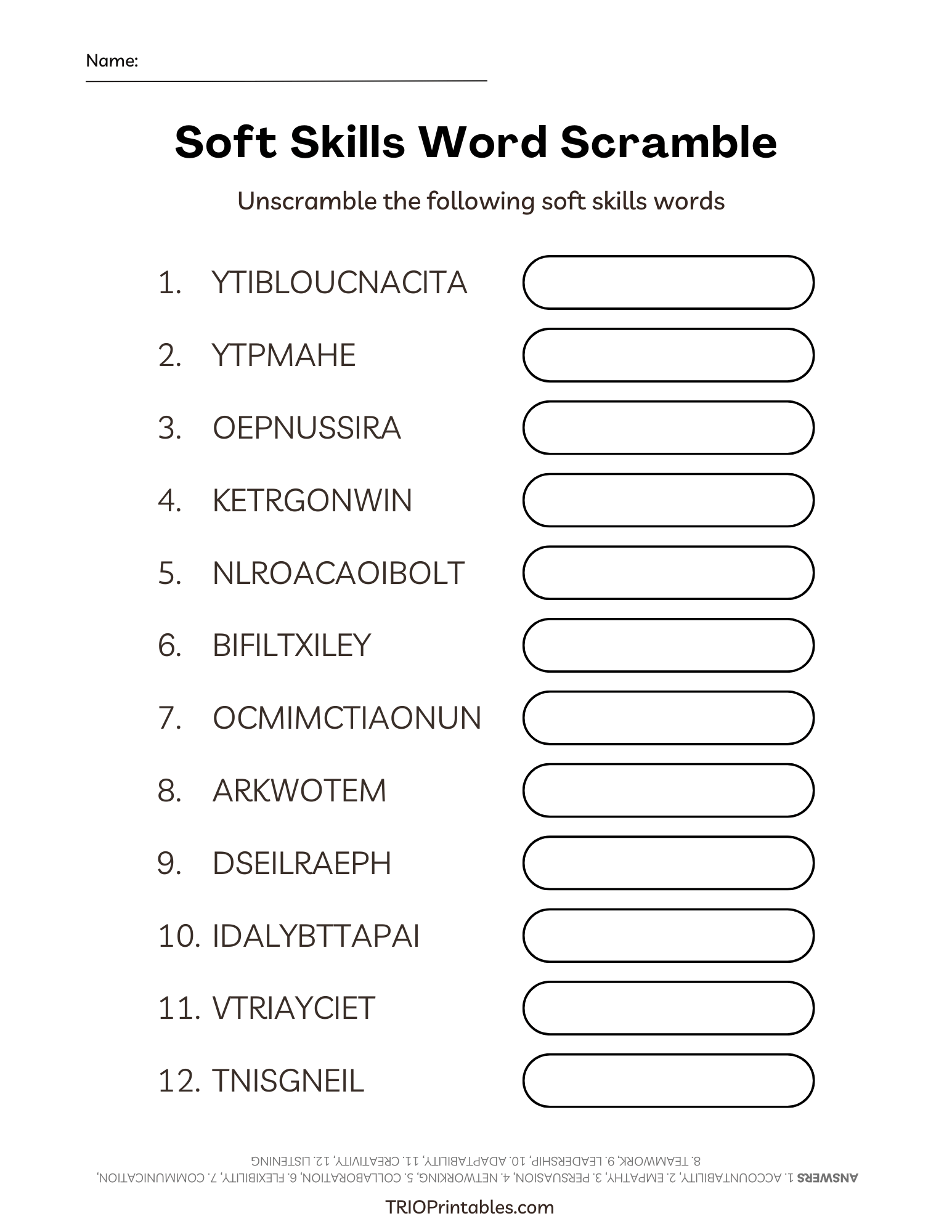 Soft Skills Word Scramble Puzzle