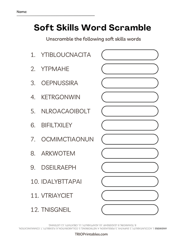 Soft Skills Word Scramble Puzzle – TRIO Printables