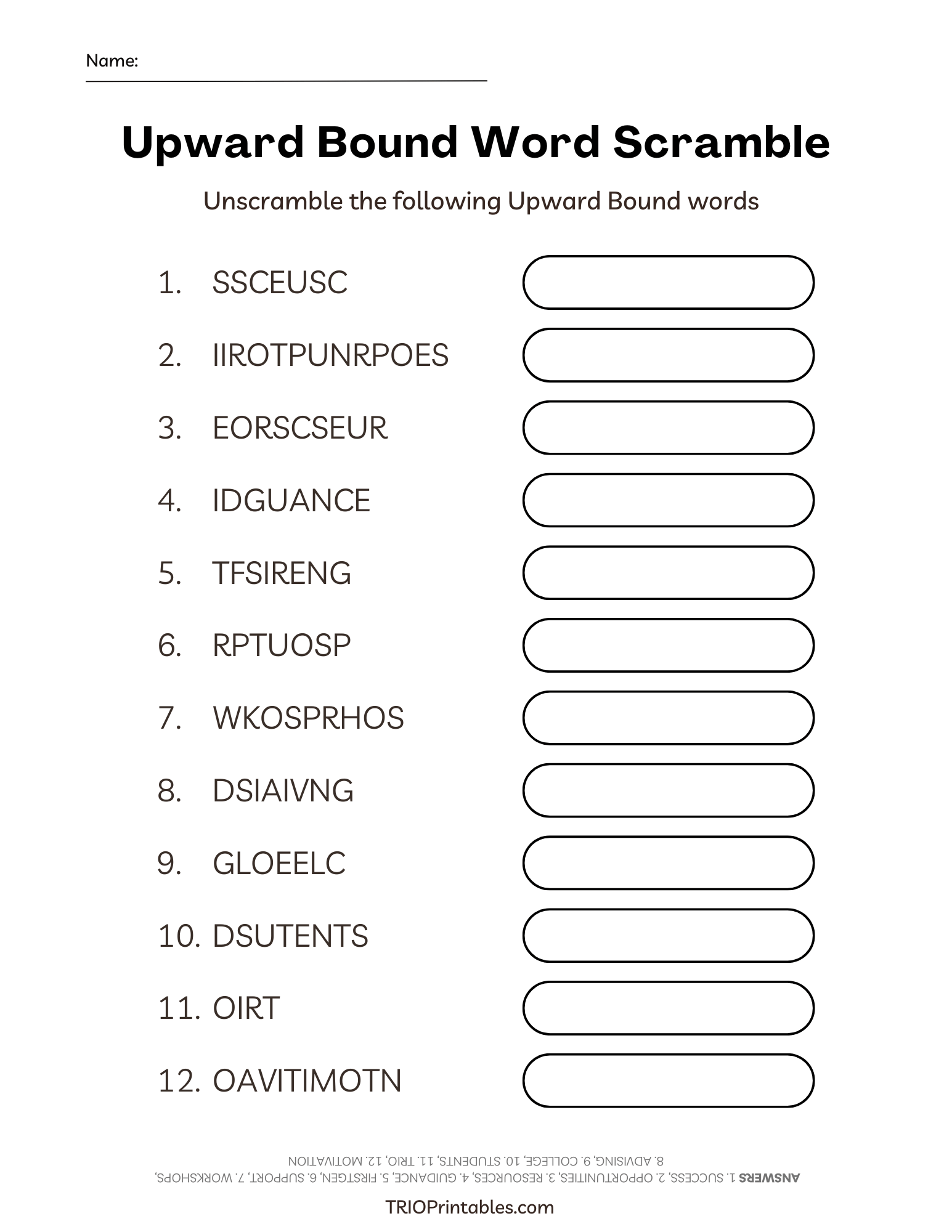 Upward Bound Word Scramble Puzzle – TRIO Printables