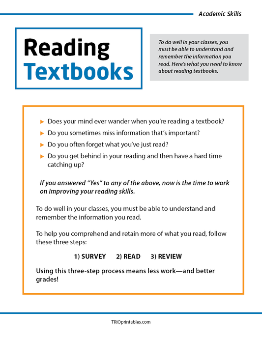 Reading Textbooks Informational Sheet