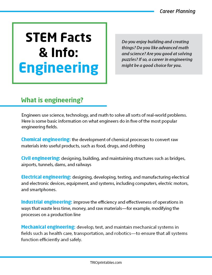STEM Facts and Info: Engineering Informational Sheet