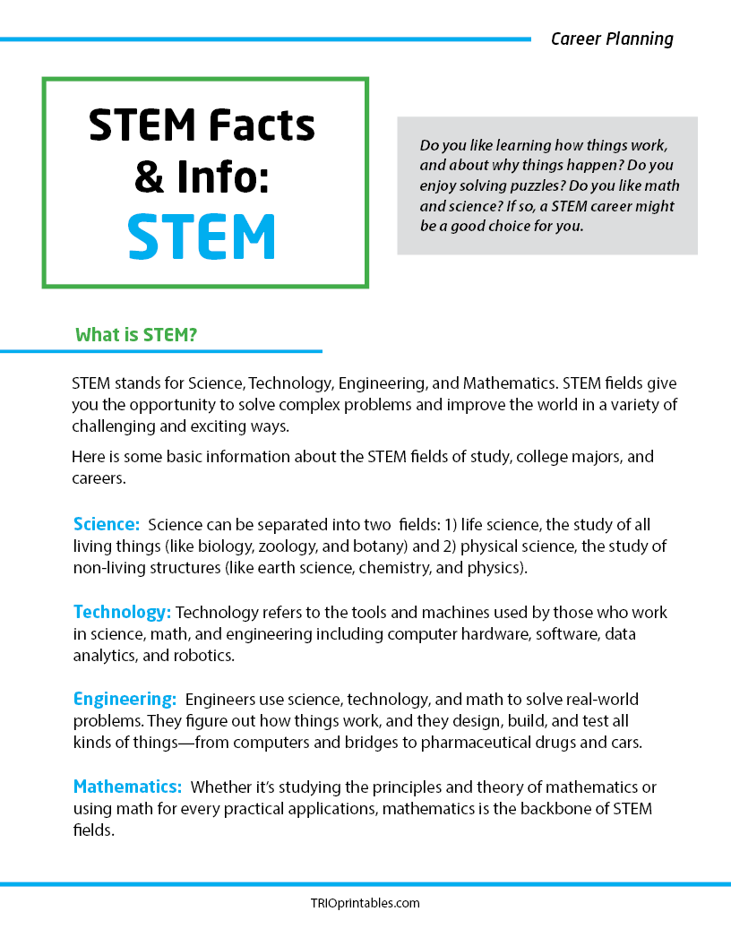 STEM Facts and Info - STEM Informational Sheet