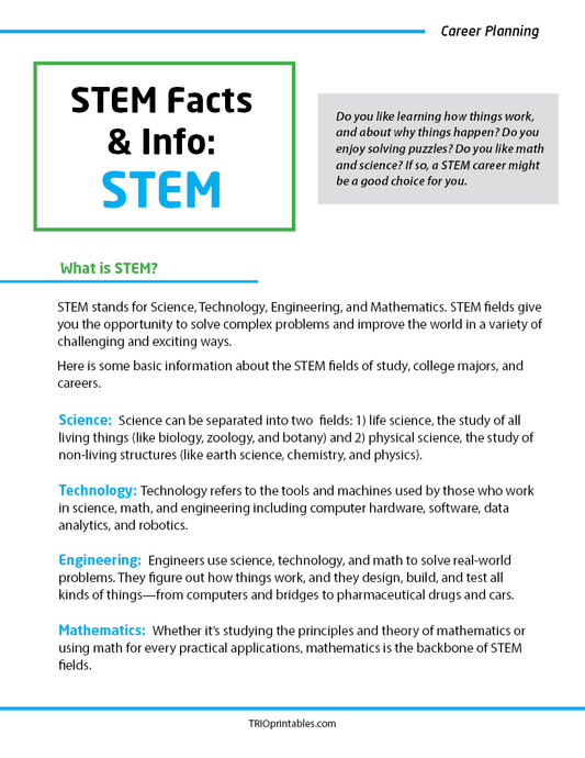 STEM Facts and Info - STEM Informational Sheet