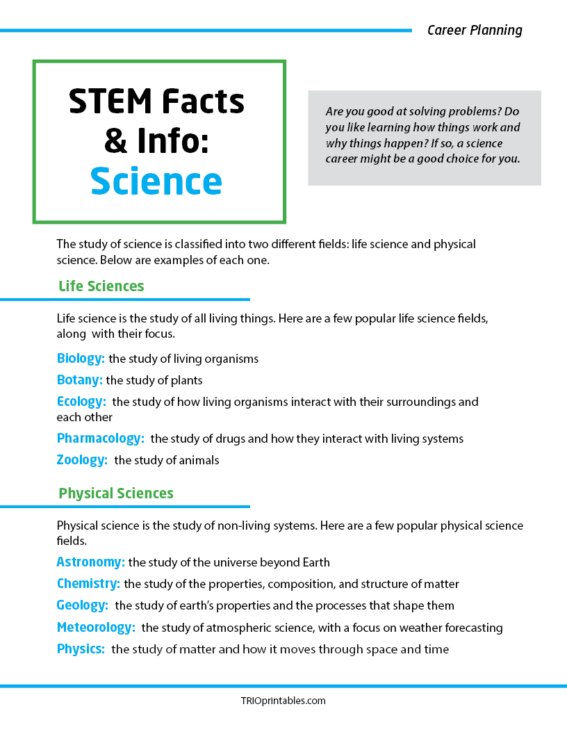 STEM Facts and Info - Science Informational Sheet