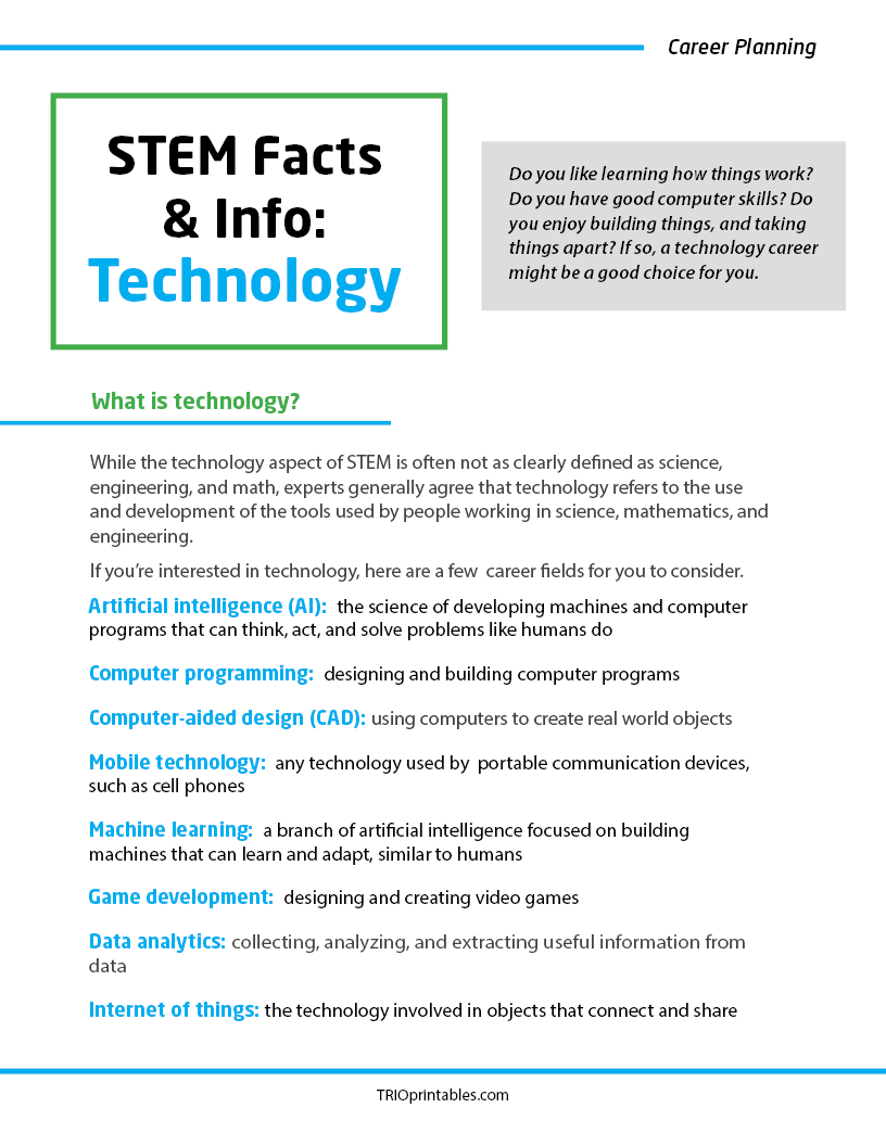 STEM Facts and Info - Technology Informational Sheet