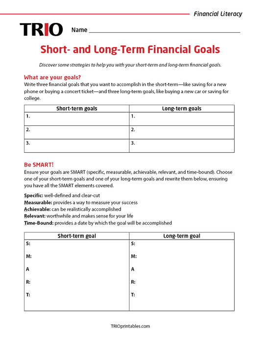 Short- and Long-Term Financial Goals Activity Sheet