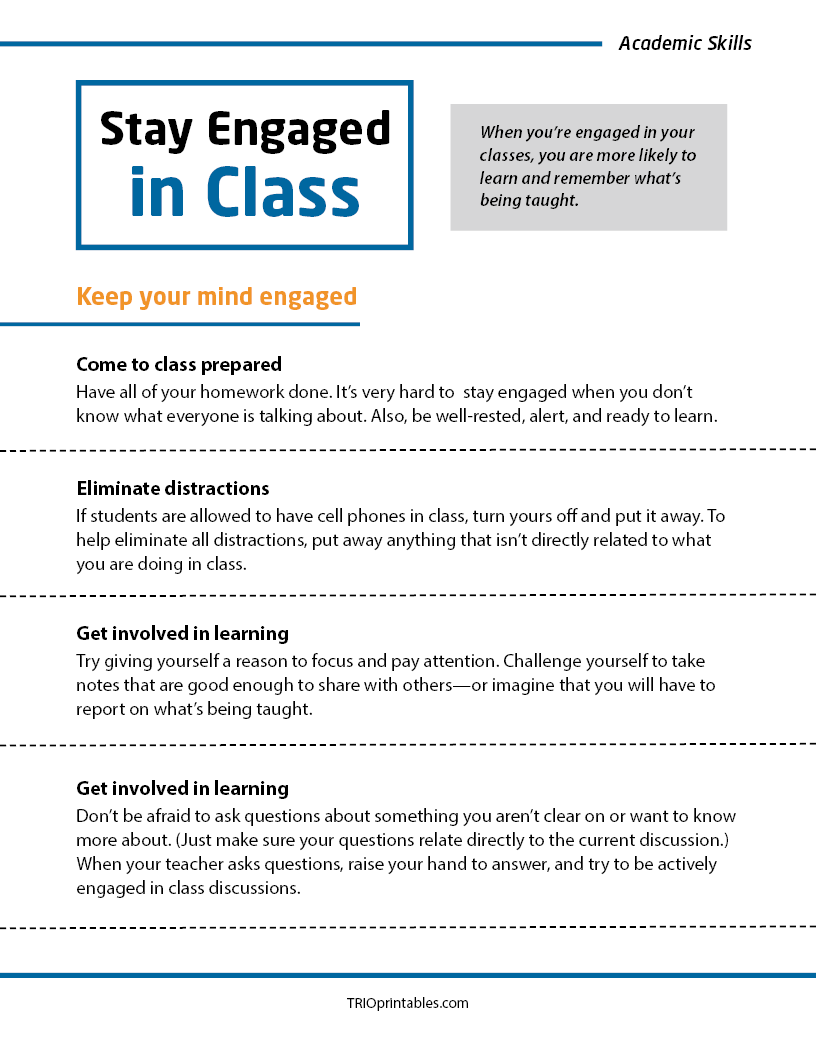 Stay Engaged in Class Informational Sheet