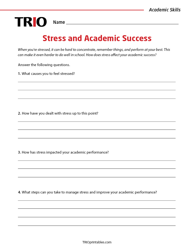 Stress and Academic Success Activity Sheet – TRIO Printables