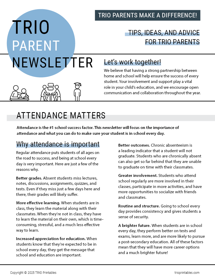 TRIO Parent Newsletter - Attendance Matters