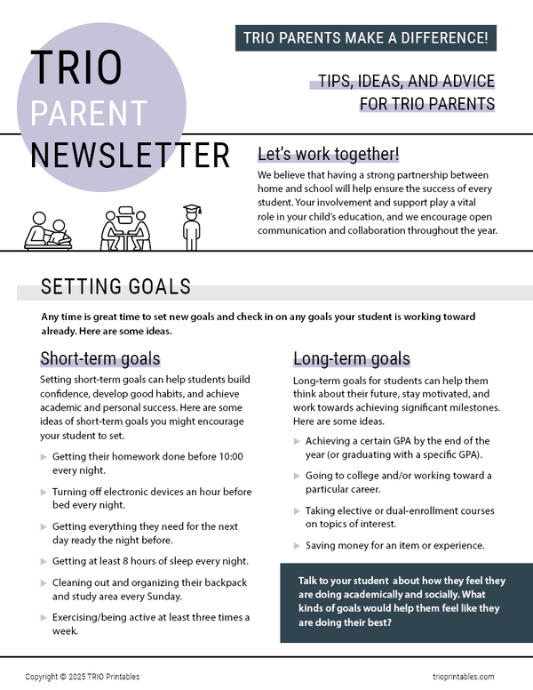 Newsletter Goals Setting Goals Newsletter – TRIO Printables