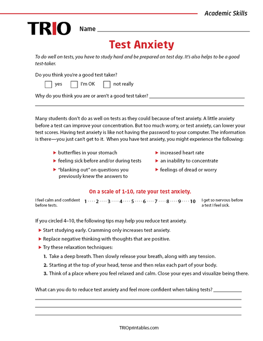 Test Taking – TRIO Printables