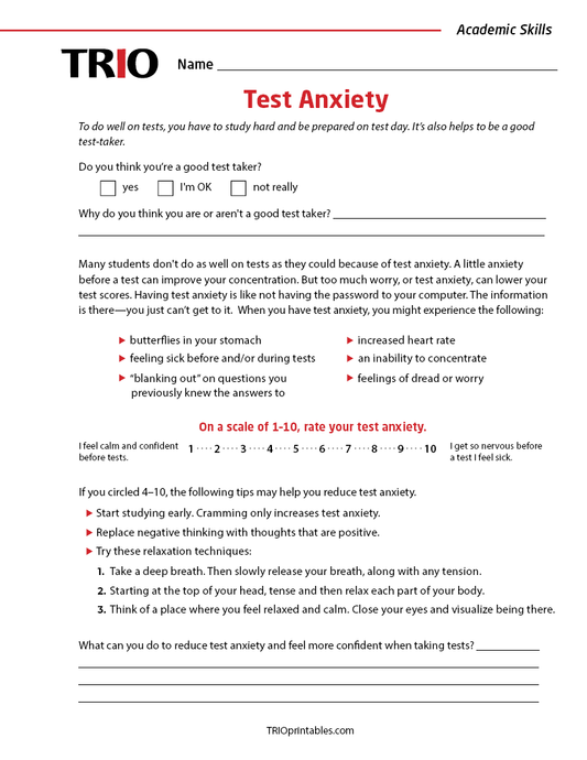 Test Anxiety Activity Sheet