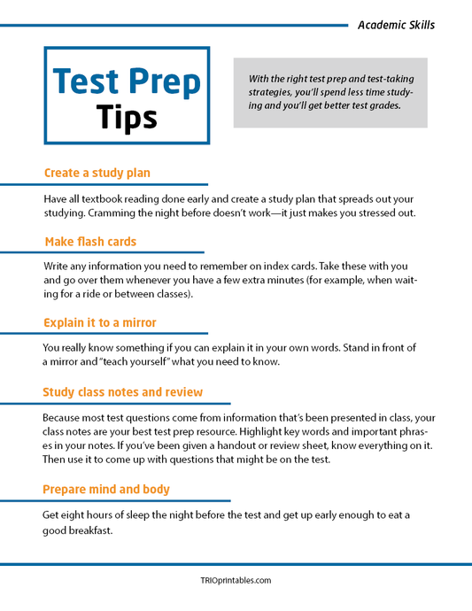 Test Prep Tips Informational Sheet