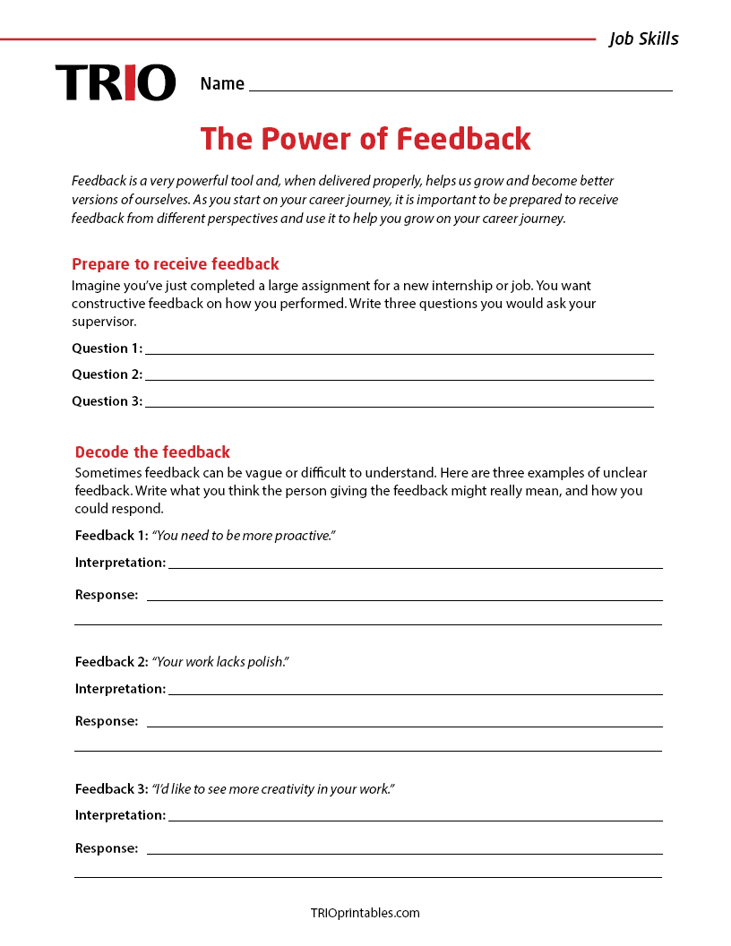 The Power of Feedback Activity Sheet