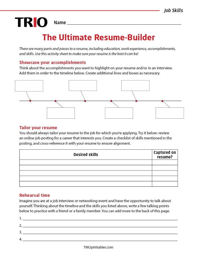 The Ultimate Resume-Builder Activity Sheet